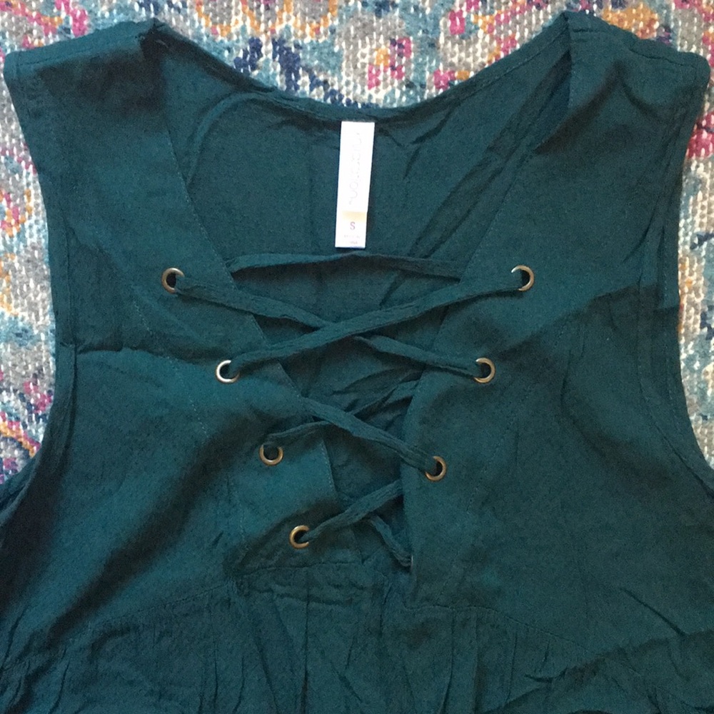Green dressy xhilaration criss cross top